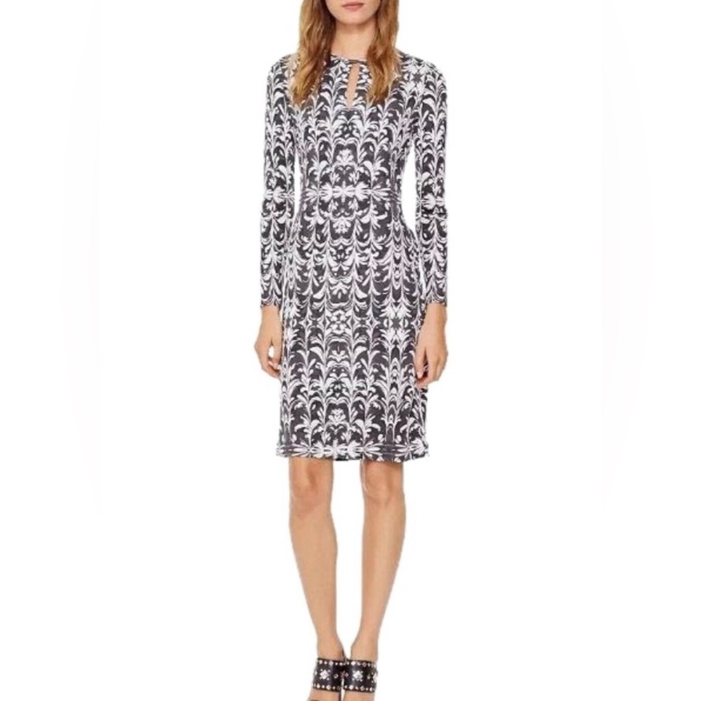 Tory Burch Symphony Interlock Keyhole Long Sleeve Dress - Gray & White
